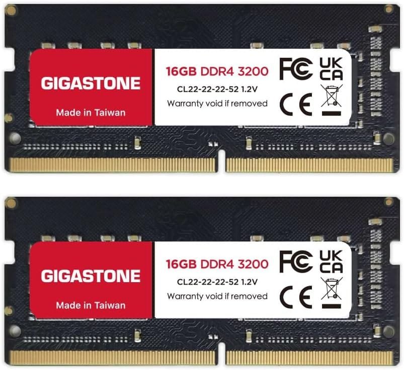 【DDR4 RAM Solo portátil】 GIGASTONE 32GB Kit(2x16GB) DDR4 3200MHz(2933MHz or 2666MHz) PC4-25600(PC4-23400, 21300) CL22 1.2V SODIMM 260pin Memoria portátil sin búfer, sin ECC, Alto R