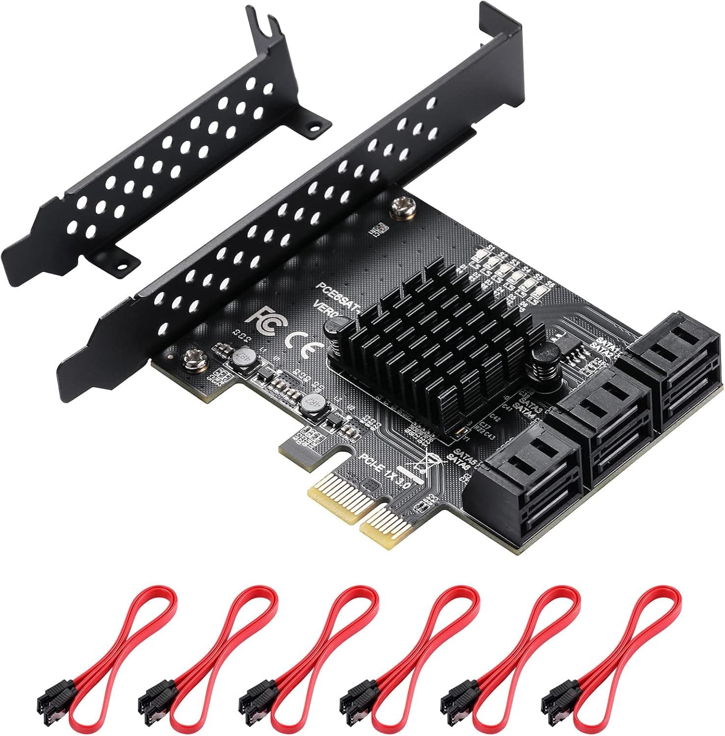 Tarjeta de expansión PCIE SATA de 6 Puertos, Tarjeta adaptadora de Disco Duro SATA3.0 6Gbps - ASM1166, Compatible con WIN7 WIN8 WIN10 Ubuntu Linux