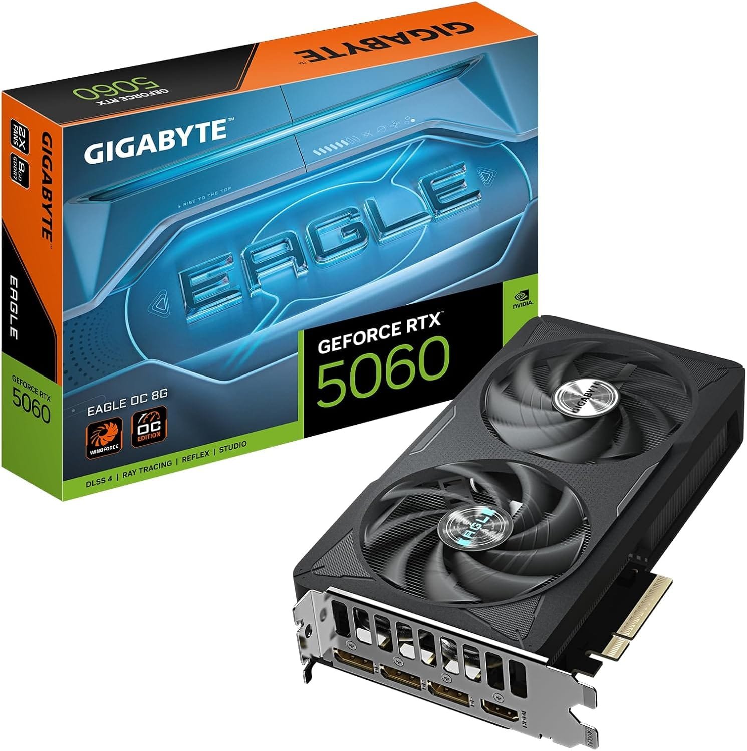 GIGABYTE GeForce RTX 5060 Eagle OC 8G Tarjeta Gráfica - 8GB GDDR7, 128bit, PCI-E 5.0, 2550 MHz Frecuencia del núcleo, 3 x DisplayPort, 1 x HDMI, GV-N5060EAGLE OC-8GD