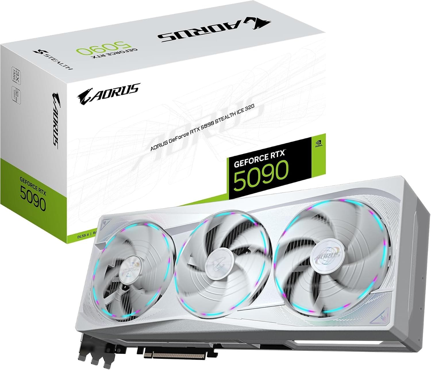 GIGABYTE AORUS GeForce RTX 5090 Stealth Ice 32G Tarjeta Gráfica - 32GB GDDR7, 512bit, PCI-E 5.0, 2655MHz Frecuencia del núcleo, 3 x DP 2.1a, 1 x HDMI 2.1b, NVIDIA DLSS 4, GV-N5090A