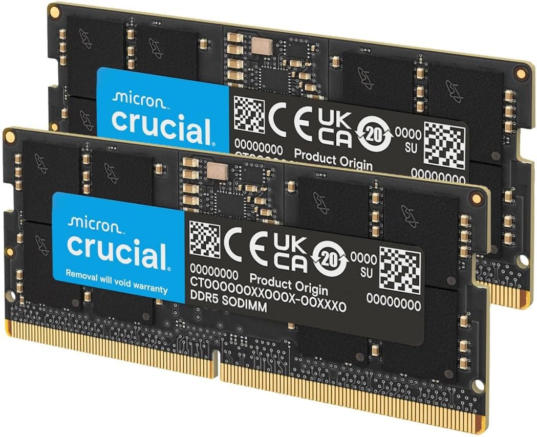 Crucial RAM DDR5 32GB Kit (2x16GB) 5600MHz SODIMM, Memoria para Ordenador Portátil/Laptop, Mini PC (o 5200MHz / 4800MHz) CL46 - CT2K16G56C46S5