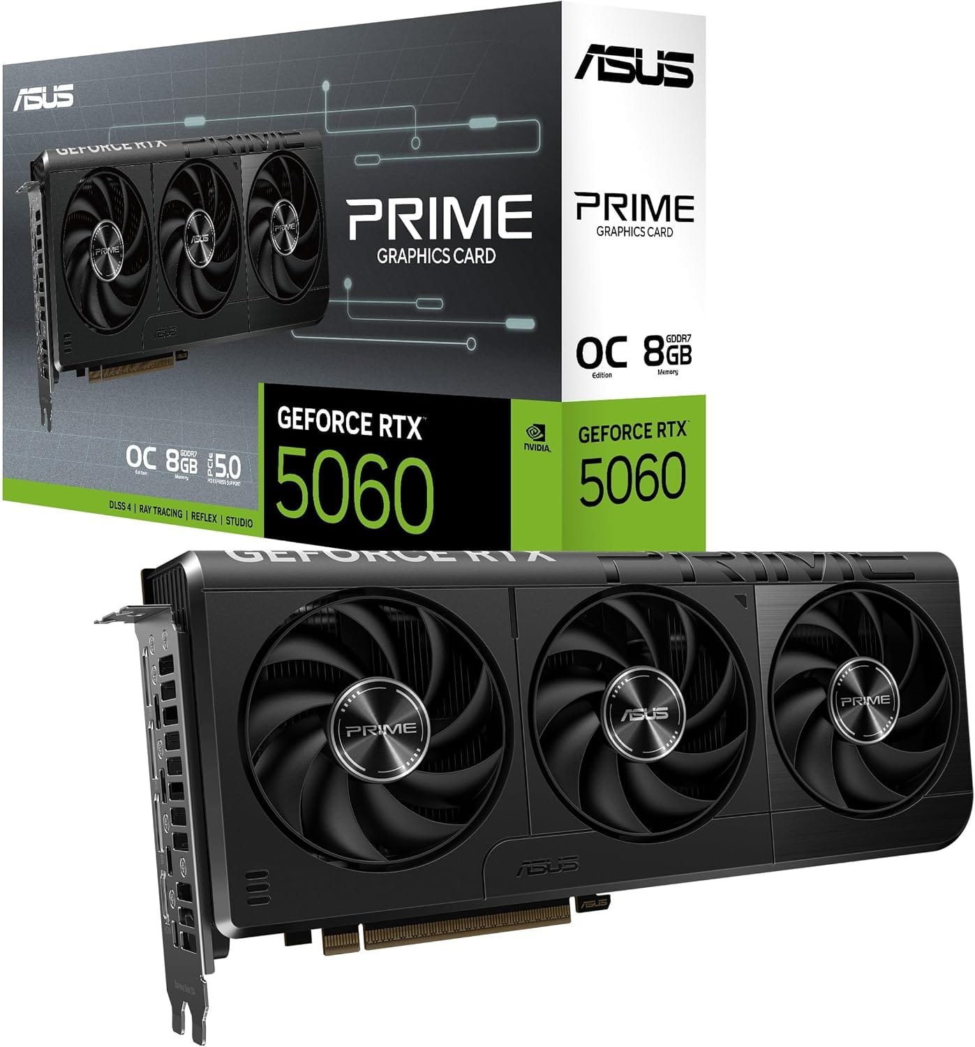 ASUS Prime GeForce RTX 5060 8 GB GDDR7 OC Edition Tarjeta gráfica Compatible con SFF (PCIe 5.0, 8 GB GDDR7, HDMI/DP 2.1, 2,5 Ranuras, Ventiladores Axial-Tech, BIOS Dual)