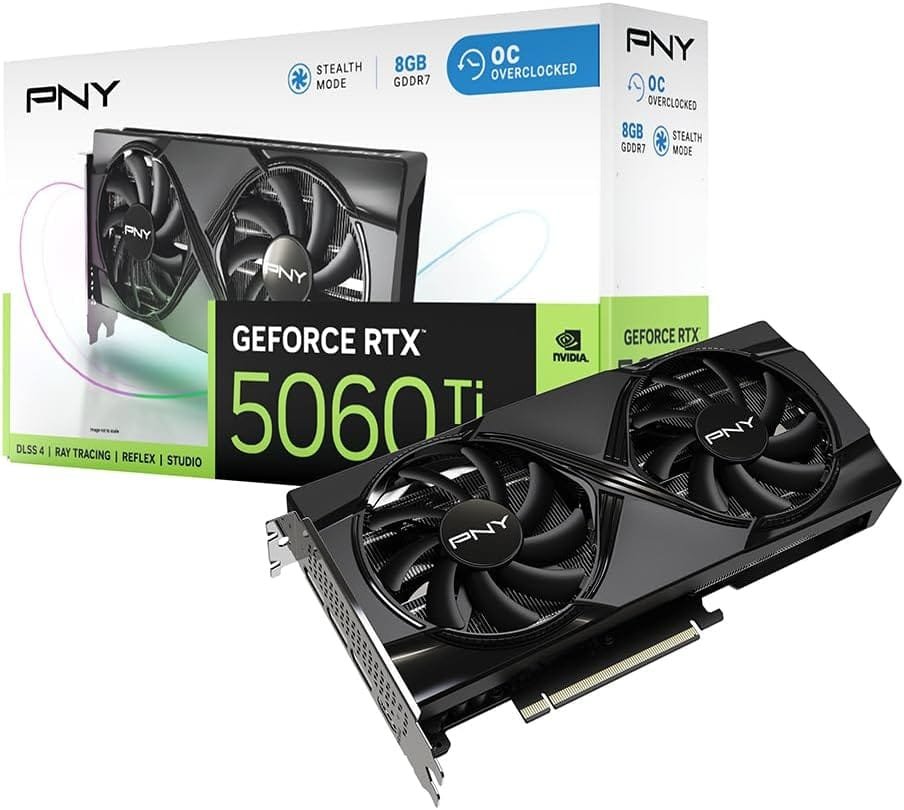 PNY GEFORCE RTX™ 5060 Ti 8GB Overclockeado Doble Ventilador DLSS 4