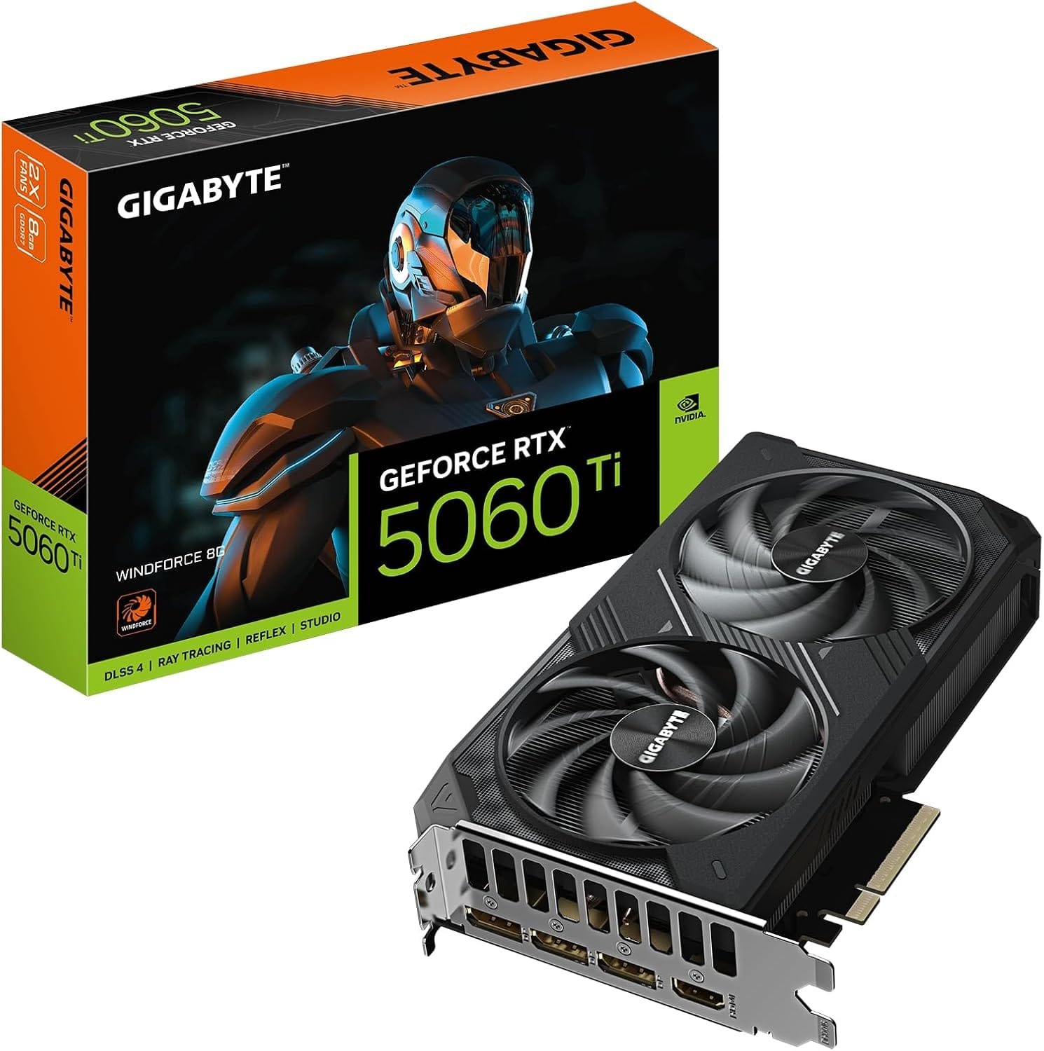 GIGABYTE GeForce RTX 5060 Ti WINDFORCE 8G Tarjeta Gráfica – 8 GB GDDR7, 128 bits, PCI-E 5.0, 2572 MHz Frecuencia del núcleo, 3 x DisplayPort, 1 x HDMI, GV-N506TWF2-8GD