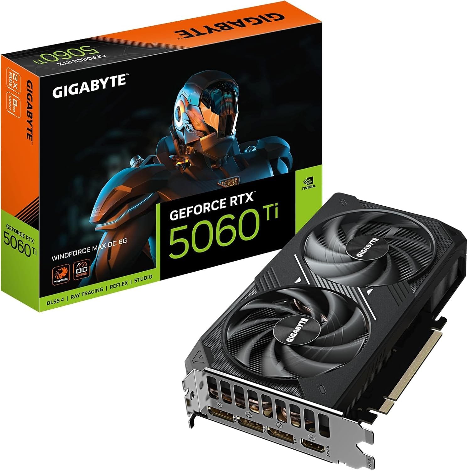 GIGABYTE GeForce RTX 5060 Ti WINDFORCE MAX OC 8G Tarjeta Gráfica – 8 GB GDDR7, 128 bits, PCI-E 5.0, 2617MHz Frecuencia del núcleo, 3 x DisplayPort, 1 x HDMI, NVIDIA DLSS 4, GV-N506