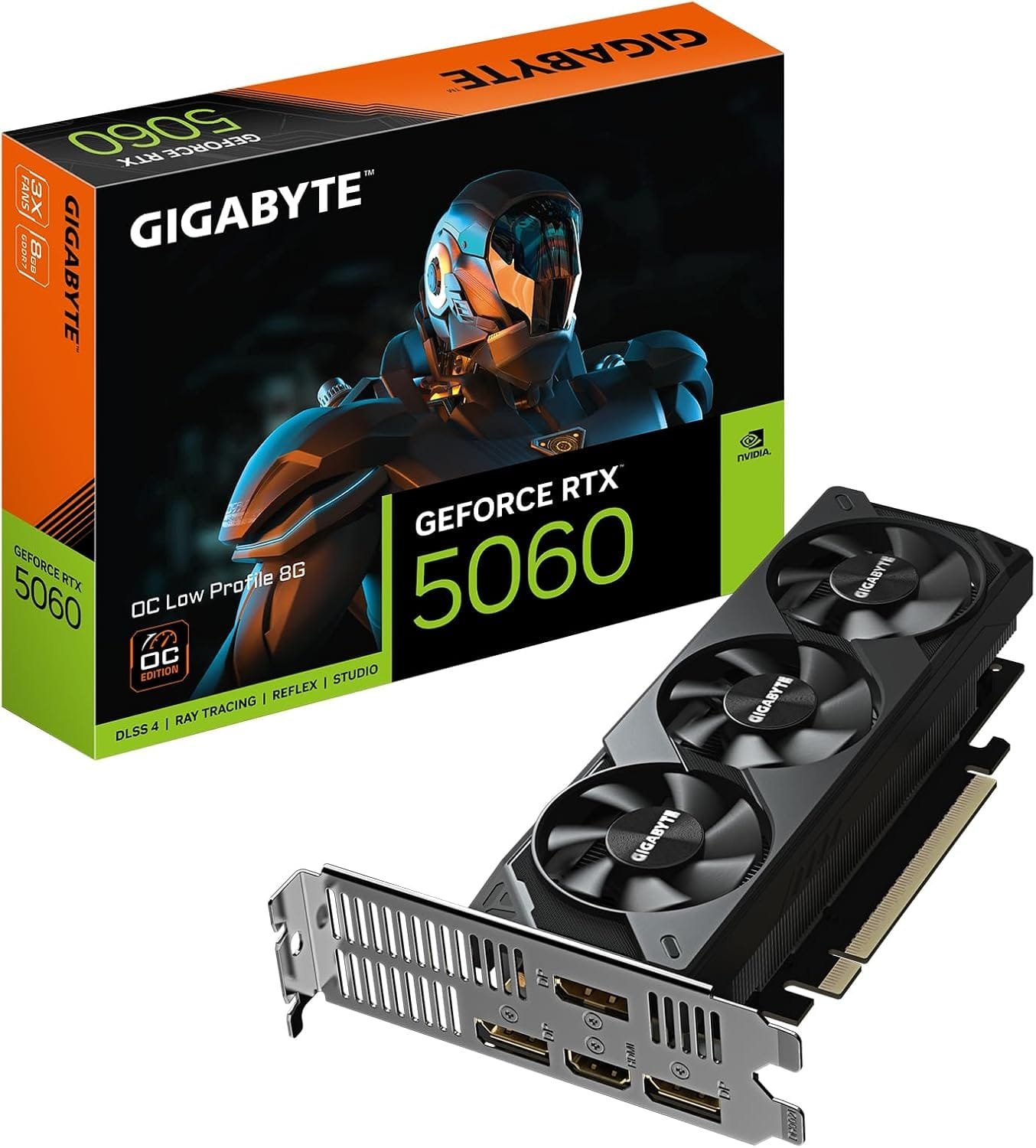 GIGABYTE GeForce RTX 5060 OC Low Profile 8G Tarjeta Gráfica - 8GB GDDR7, 128bit, PCI-E 5.0, 2512 MHz Frecuencia del núcleo, 3 x DisplayPort, 1 x HDMI, GV-N5060OC-8GL